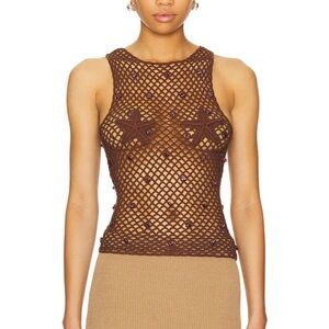 Lovers + Friends Brown Crochet Beaded Tank
